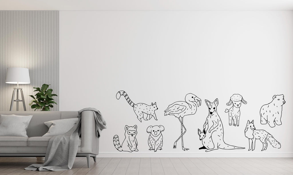Drawn Animals Removable Wall Decals, Animals Decor, Animals Theme, Nursery Decor, Boys Room, Kangaroo Sheep Bear Fox Flamingo Wolf 491LU