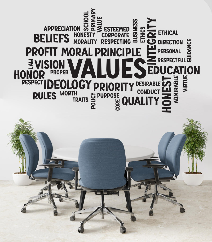 Values Word Cloud Wall Decal - Office Decor, Inspirational Art, Integrity, Vision, Business - Unique Motivational Design, Office Decal 529LU