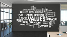 Load image into Gallery viewer, Values Word Cloud Wall Decal - Office Decor, Inspirational Art, Integrity, Vision, Business - Unique Motivational Design, Office Decal 529LU