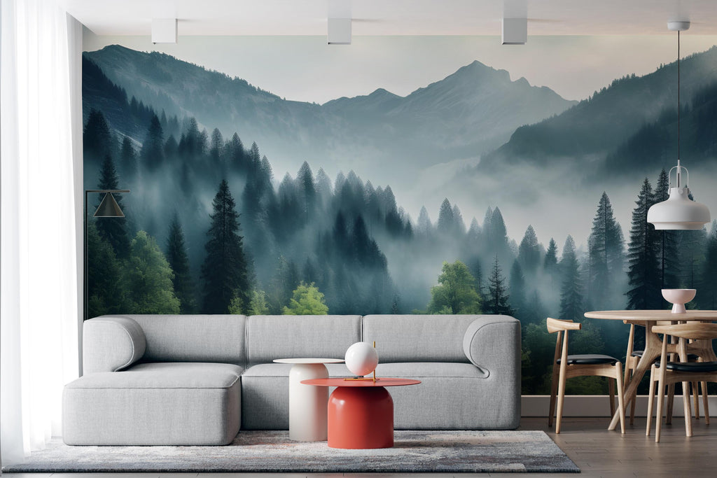 Mountain Foggy Wall Graphics Peel and Stick Forest room Wallpaper Nursery Self Adhesive Removable nursery wall decor Mural 532RS