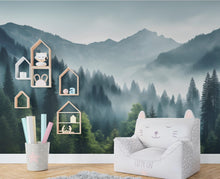 Load image into Gallery viewer, Mountain Foggy Wall Graphics Peel and Stick Forest room Wallpaper Nursery Self Adhesive Removable nursery wall decor Mural 532RS