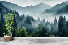 Load image into Gallery viewer, Mountain Foggy Wall Graphics Peel and Stick Forest room Wallpaper Nursery Self Adhesive Removable nursery wall decor Mural 532RS