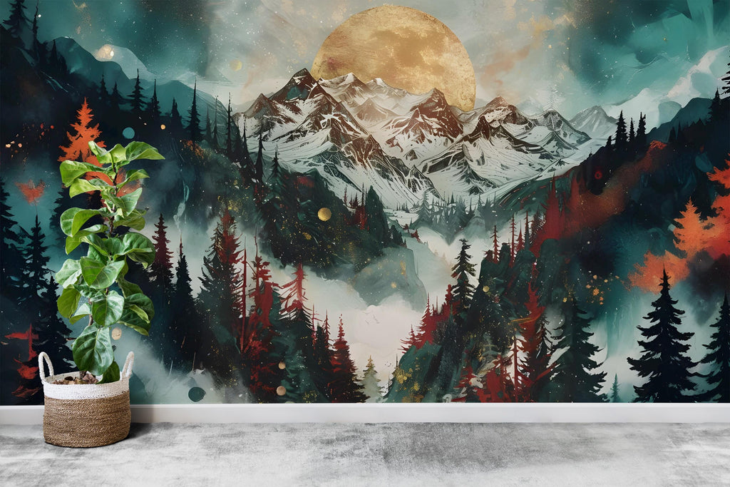 Mountain Forest Wall Graphics Peel and Stick Forest room Wallpaper Nursery Self Adhesive Removable nursery wall decor Mural 533RS