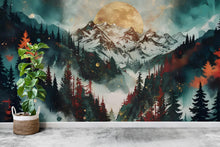Load image into Gallery viewer, Mountain Forest Wall Graphics Peel and Stick Forest room Wallpaper Nursery Self Adhesive Removable nursery wall decor Mural 533RS
