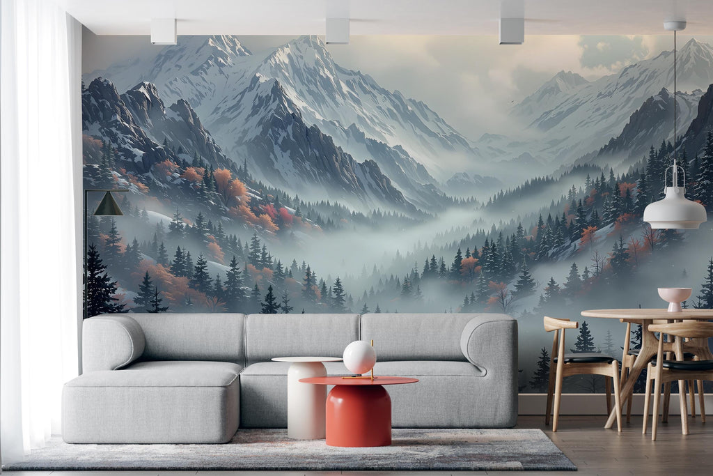 Mountain Foggy Wall Graphics Peel and Stick Forest room Wallpaper Nursery Self Adhesive Removable nursery wall decor Mural 535RS