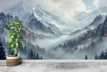 Load image into Gallery viewer, Mountain Foggy Wall Graphics Peel and Stick Forest room Wallpaper Nursery Self Adhesive Removable nursery wall decor Mural 535RS
