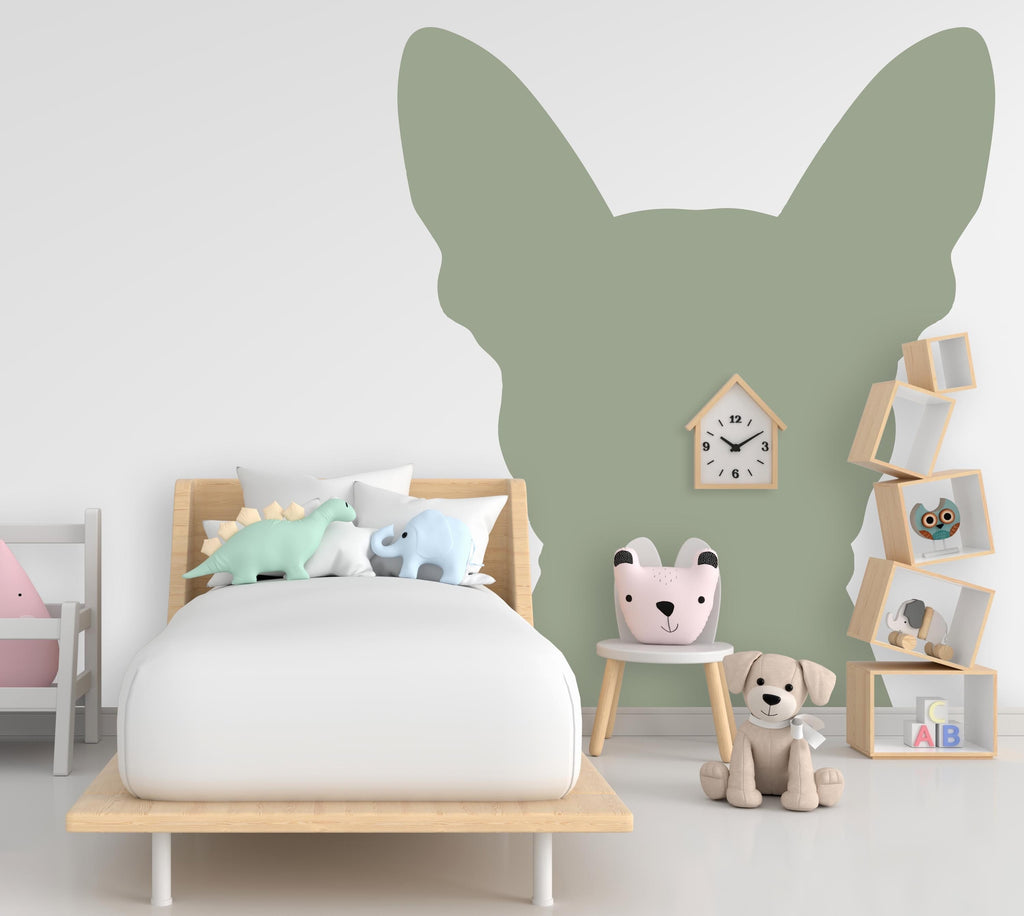 Large Dog Head Decal, Headboard Color Block, Boho Wall Decal, Bed Headboard Sticker, Headboard Wall Decal, Dog Kennel Decor Ideas Gift 532LU