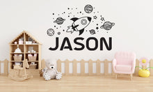 Load image into Gallery viewer, Large Kids Name With Rocket Planets and Stars Wall Decal Planet Wall Sticker Constellation Art Space Wall Decal Rocket Room Gift Vinyl 533LU
