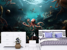 Load image into Gallery viewer, Octopus Wall Mural - Underwater Ocean Wallpaper - Marine Life Wall Art - Peel and Stick Octopus Decor - Deep Sea Wall Mural Bedroom Vn009