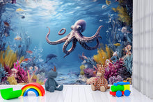 Load image into Gallery viewer, Peel and Stick Octopus Wallpaper - Deep Sea Decor Wall Mural - Underwater Ocean Wallpaper - Marine Life Wall Art - Bedroom Wall Mural Vn010