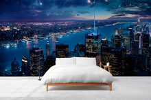 Load image into Gallery viewer, New York City Night Wall Mural - Skyline Wallpaper - NY Peel and Stick Wall Art - Modern Cityscape Room Decor - Night City Wall Mural Vn012