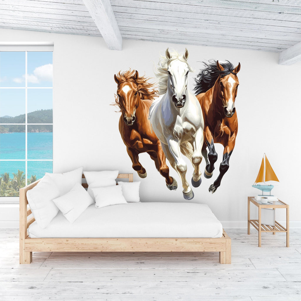 Horses Wall Vinyl Stickers Decal - Running Horse Wall Sticker - Room Decor Horses Sticker - Removable Horse Decal for Kids or Bedroom Vn014