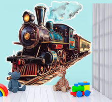 Load image into Gallery viewer, Vintage Train Vinyl Decal - Steam Engine Wall Sticker - Peel and Stick Train Decor for Kids Room or Nursery - Removable Train Decal Vn018