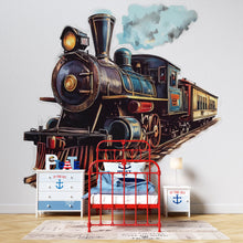 Load image into Gallery viewer, Vintage Train Vinyl Decal - Steam Engine Wall Sticker - Peel and Stick Train Decor for Kids Room or Nursery - Removable Train Decal Vn018