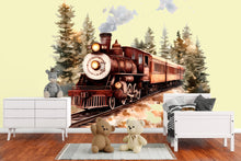 Load image into Gallery viewer, Rustic Train Vinyl Decal - Classic Steam Engine Wall Sticker - Removable Train Decor for Kids Room, Nursery, or Living Room Wall Art Vn019