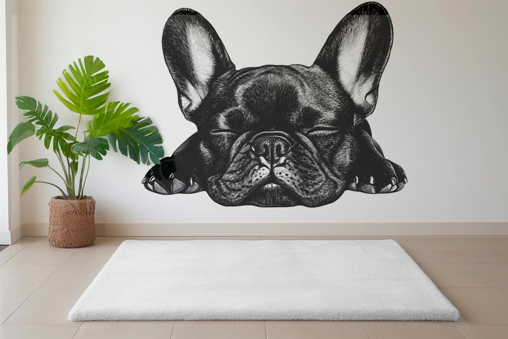 Sleeping Bulldog Vinyl Decal - Cute French Bulldog Wall Sticker - Removable Dog Decor for Home, Office, or Kids Room Wall Art Vn022