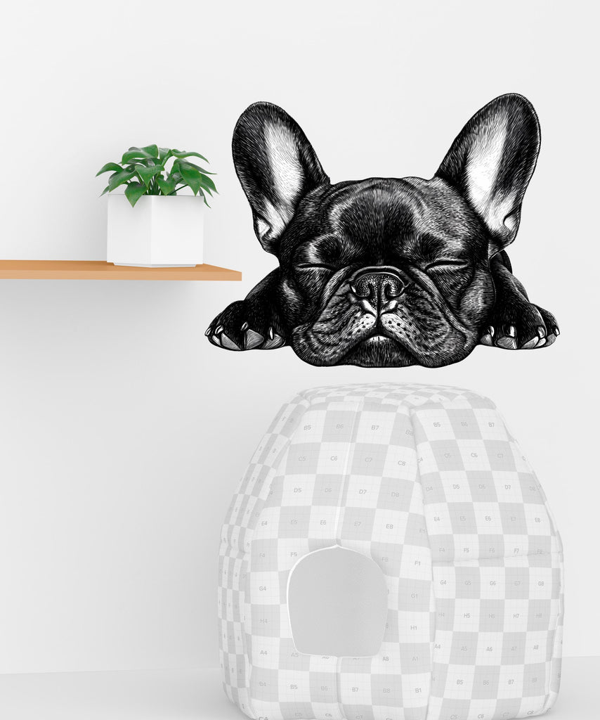 Sleeping Bulldog Vinyl Decal - Cute French Bulldog Wall Sticker - Removable Dog Decor for Home, Office, or Kids Room Wall Art Vn022