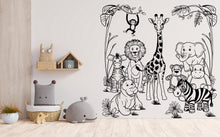Load image into Gallery viewer, Animals Scene Wall Decal Decor, Animals Decor, Animals Theme, Nursery Decor, Kids Room, Giraffe Lion Elephant Zebra Monkey Teddy Bear 494LU
