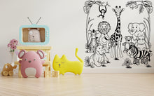Load image into Gallery viewer, Animals Scene Wall Decal Decor, Animals Decor, Animals Theme, Nursery Decor, Kids Room, Giraffe Lion Elephant Zebra Monkey Teddy Bear 494LU