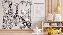 Load image into Gallery viewer, Animals Scene Wall Decal Decor, Animals Decor, Animals Theme, Nursery Decor, Kids Room, Giraffe Lion Elephant Zebra Monkey Teddy Bear 494LU