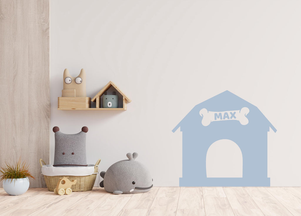 Dog House Kennel With Dog Name Wall Decal Home Headboard Color Block, Dog Wall Decor, Boho Wall Decal, Bed Headboard Sticker, Dog Gift 505LU