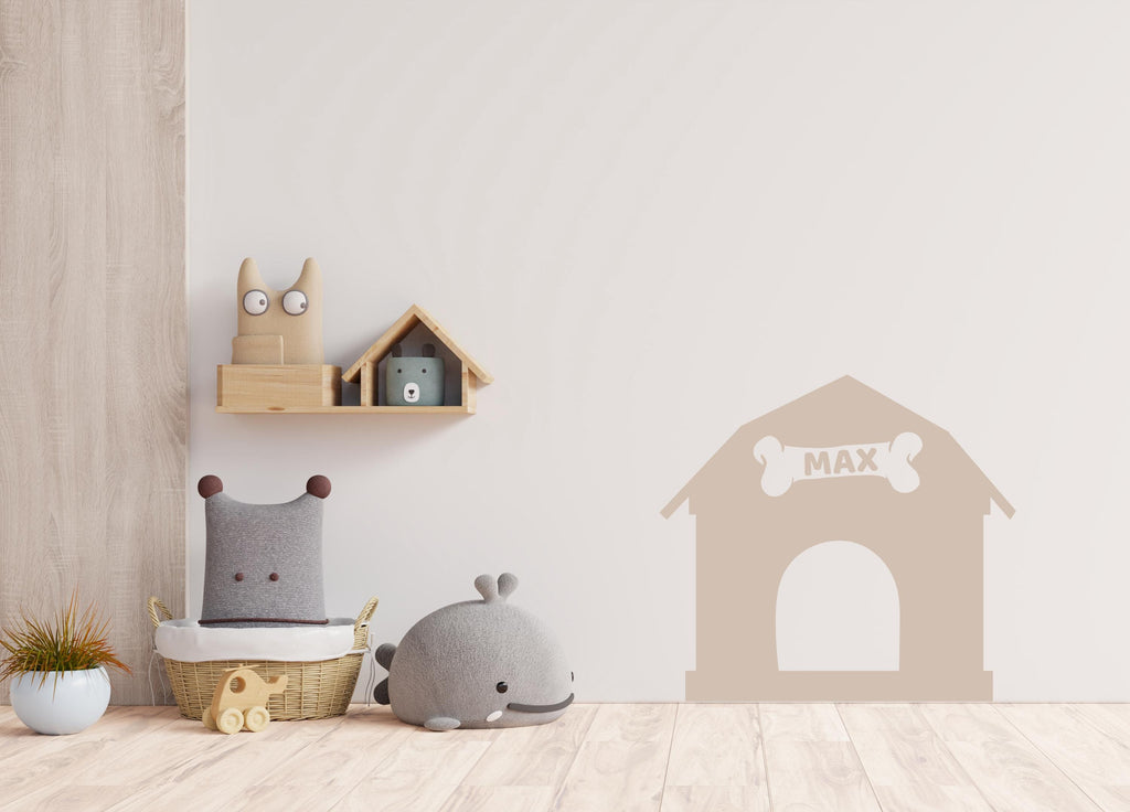Dog House Kennel With Dog Name Wall Decal Home Headboard Color Block, Dog Wall Decor, Boho Wall Decal, Bed Headboard Sticker, Dog Gift 505LU