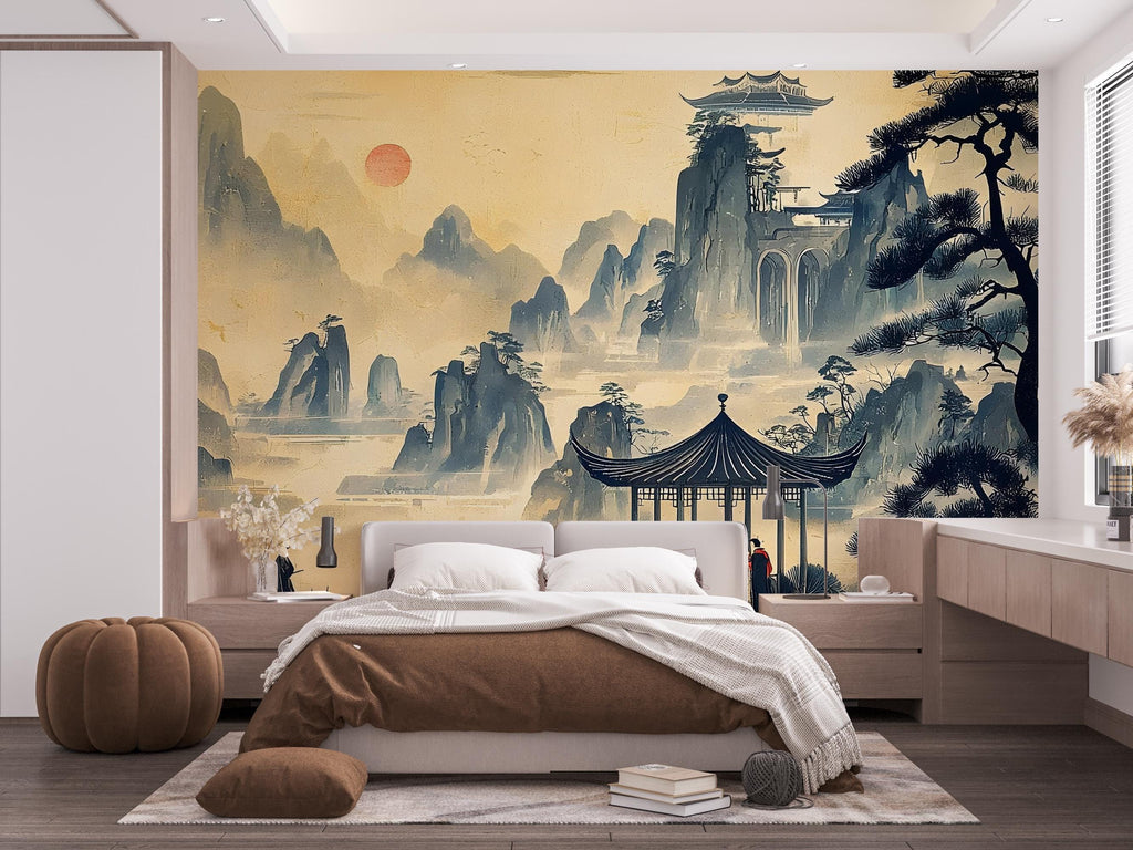 Japanese Nature Wallpaper Wall Graphics Japanese Pagoda Peel and Stick Girl room Wallpaper Self Japan Traditional Pattern 519RS