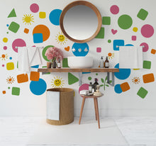Load image into Gallery viewer, Shapes wall sticker, Pastel Colorful shapes wall decal for Kids Room Decor, Abstract shapes wall stickers, Colorful wall sticker 509LU