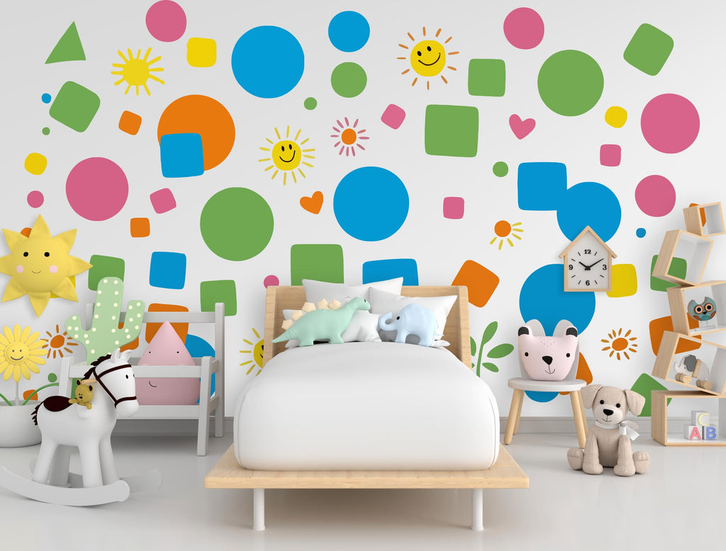 Shapes wall sticker, Pastel Colorful shapes wall decal for Kids Room Decor, Abstract shapes wall stickers, Colorful wall sticker 509LU