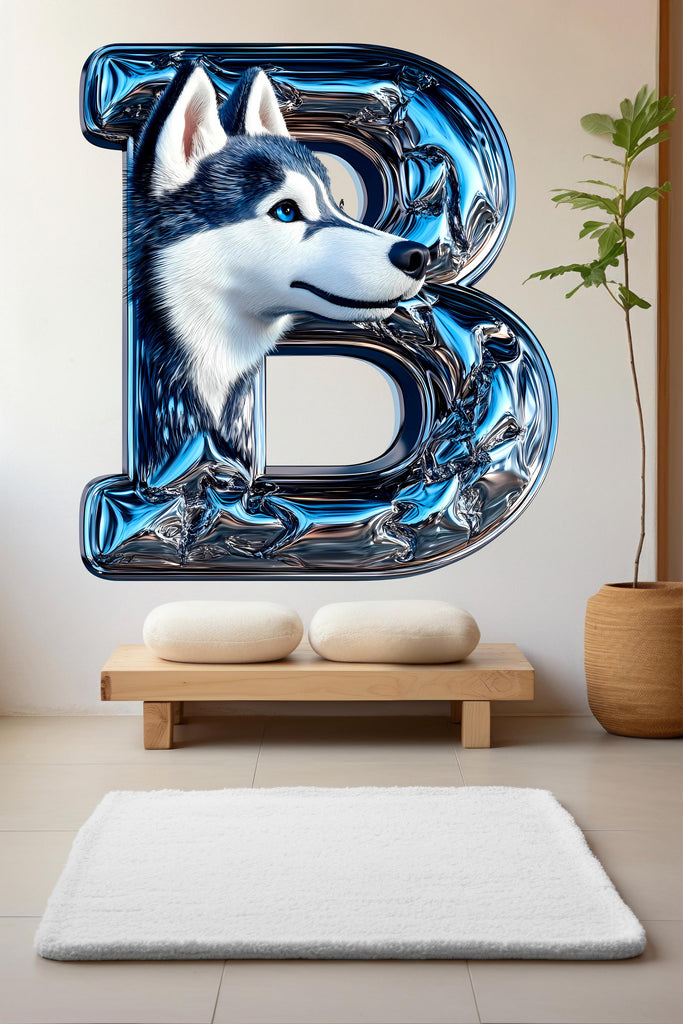 Customizable Letter 3D Husky Vinyl Sticker | Personalized Arctic Dog Decal for Car, Laptop, or Wall Decor | Unique Gift for Dog Lovers Vn117
