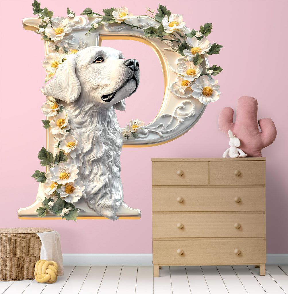 Personalized 3D Golden Retriever Vinyl Sticker | Customizable Letter Decal for Cars, Walls, and Laptops | Unique Dog Lover Gift Decor Vn120