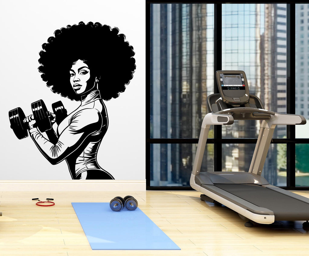 Gym Wall Decal Afro Girl Power fitness Quote Decor Workout Art Vinyl Gym Wall Stickers Bedroom Gym Workout Girl Motivation Crossfit 510LU