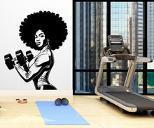 Load image into Gallery viewer, Gym Wall Decal Afro Girl Power fitness Quote Decor Workout Art Vinyl Gym Wall Stickers Bedroom Gym Workout Girl Motivation Crossfit 510LU