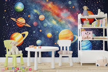 Load image into Gallery viewer, Solar System watercolor Wall Graphics Peel and Stick Girl room Wallpaper Nursery Milkly Way nursery Stars wall decor Mural 539RS