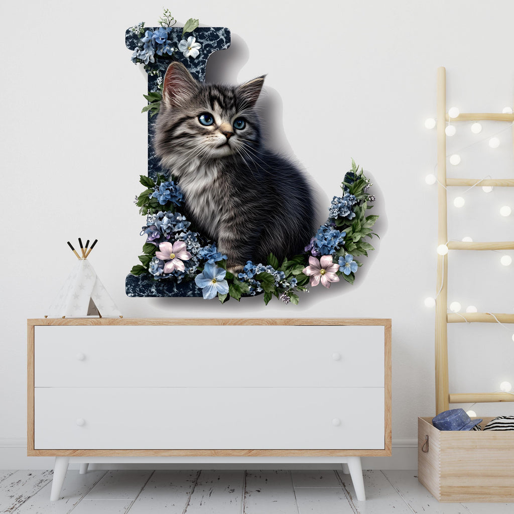Personalized 3D Cat Vinyl Sticker | Customizable Letter Decal for Wall, Laptop, and Car Decor | Unique Cats Lover Gift Vn122