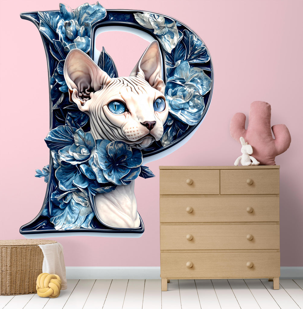 3D Sphynx Cat Vinyl Sticker | Customizable Letter Decal for Walls, Cars, or Laptops | Unique Pet Gift & Home Decor Vn124