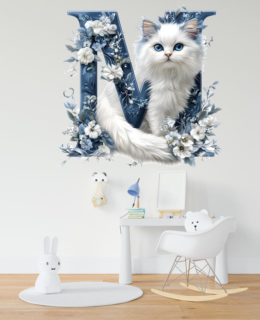 Customizable 3D Cat Vinyl Decal | Personalized Letter Sticker for Wall, Laptop, and Car | Perfect Gift for Animal Lovers Vn126