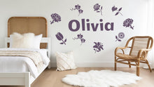 Load image into Gallery viewer, Personalized Name with Flowers Wall Sticker, Boho Wall Stickers, Floral Wall Decals, Flower Wall Decals, Floral Stickers, Girl's Room 512LU