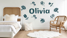 Load image into Gallery viewer, Personalized Name with Flowers Wall Sticker, Boho Wall Stickers, Floral Wall Decals, Flower Wall Decals, Floral Stickers, Girl's Room 512LU