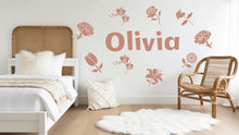 Load image into Gallery viewer, Personalized Name with Flowers Wall Sticker, Boho Wall Stickers, Floral Wall Decals, Flower Wall Decals, Floral Stickers, Girl's Room 512LU