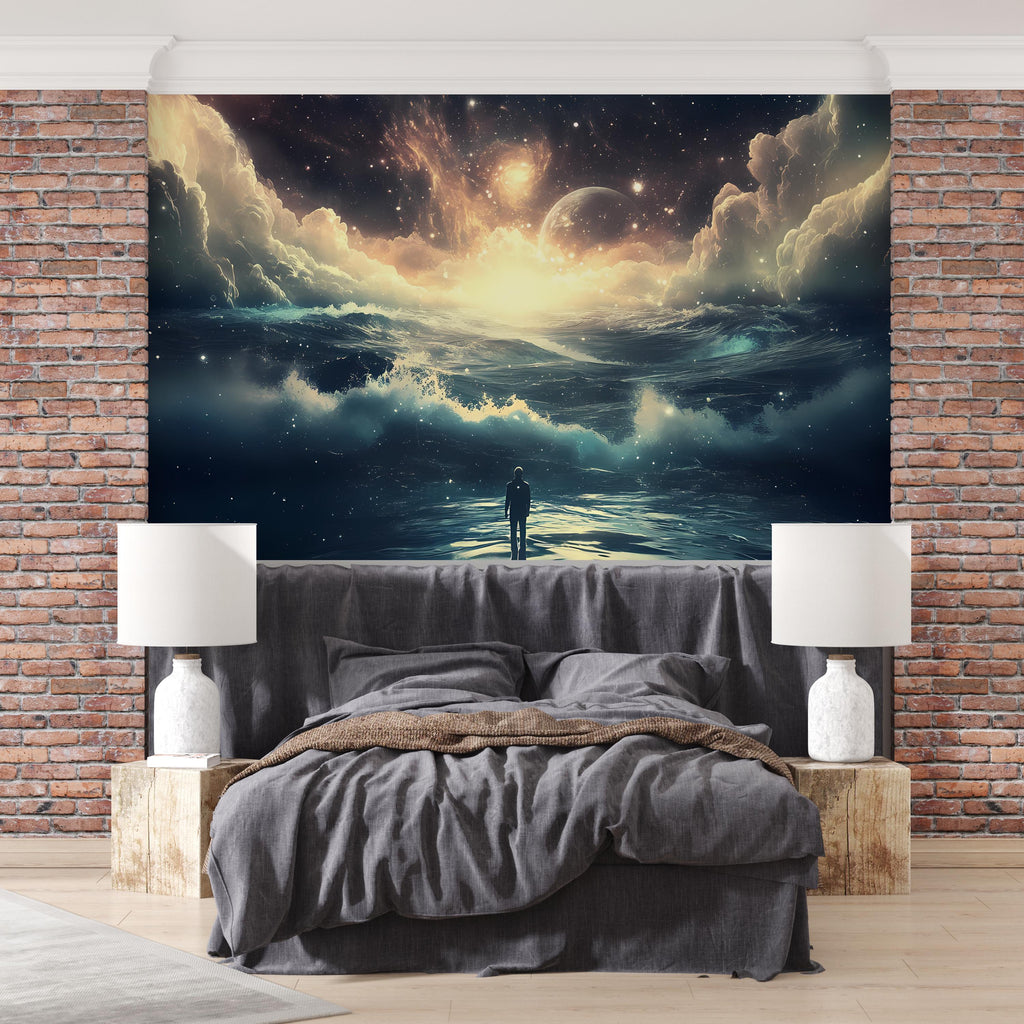Galaxy Dream Wall Mural - Cosmic Wall Art - Surreal Landscape Peel and Stick Wall Art - Removable Space Decor for Bedrooms or Nursery Vn023