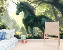 Load image into Gallery viewer, Unicorn Wall Mural - Enchanted Forest Wallpaper - Peel and Stick Fantasy Wall Decor for Kids Room, Nursery, or Magical Spaces Vn025