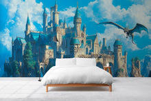 Load image into Gallery viewer, Magical Fantasy Castle Wallpaper with Dragon - Peel and Stick Wall Mural - Enchanting Home Decor for Kids Room or Fantasy Lovers Vn027