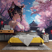 Load image into Gallery viewer, Anime Girl Wall Mural - Cherry Blossom Peel and Stick Wallpaper for Bedrooms, Living Spaces, and Studios - Elegant Japanese Girl Art Vn030