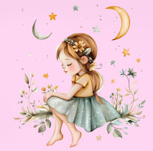 Load image into Gallery viewer, Watercolor Girl and Flowers Nursery Wall Decal, Girl and Flowers Nursery Sticker, Girl and Flowers Personalized Wall Decal vn037