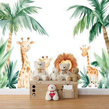 Load image into Gallery viewer, Watercolor Animals Nursery Wallpaper, Watercolor Jungle Wall Decal, Watercolor Nursery Wallpaper, Watercolor Animals Wall Decal vn043