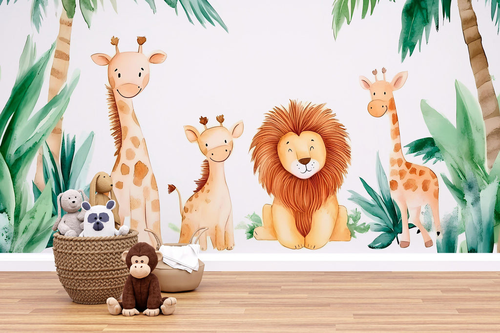 Watercolor Animals Nursery Wallpaper, Watercolor Jungle Wall Decal, Watercolor Nursery Wallpaper, Watercolor Animals Wall Decal vn043