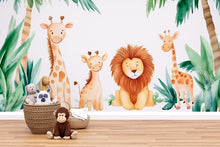 Load image into Gallery viewer, Watercolor Animals Nursery Wallpaper, Watercolor Jungle Wall Decal, Watercolor Nursery Wallpaper, Watercolor Animals Wall Decal vn043