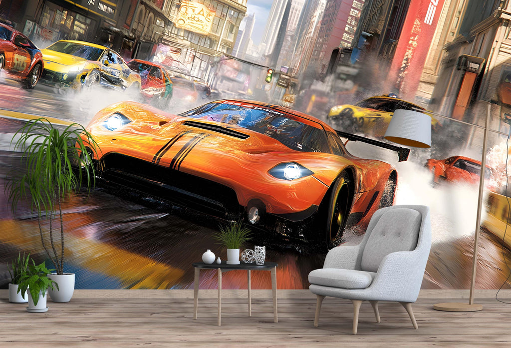 Street Racing Wallpaper, Mancave Wall Decor, Racing Wallpaper, Racing Decal, Racing Sticker Wallpaper, Racing Wall Decor, Racing Art vn049
