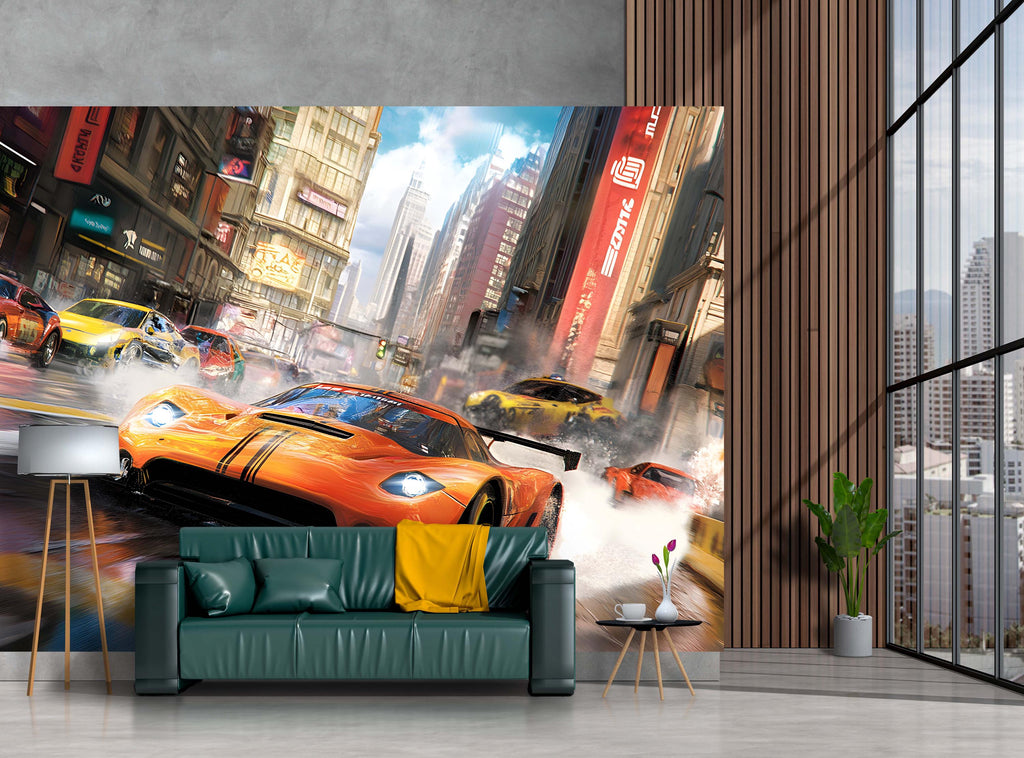 Street Racing Wallpaper, Mancave Wall Decor, Racing Wallpaper, Racing Decal, Racing Sticker Wallpaper, Racing Wall Decor, Racing Art vn049